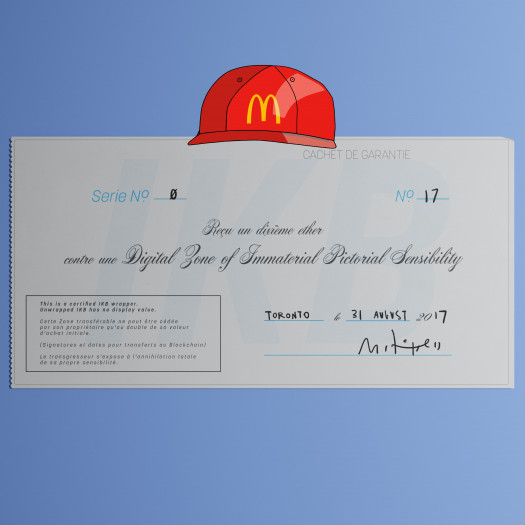 A McDonald's hat photoshopped on top of a receipt as if the receipt is wearing the hat.