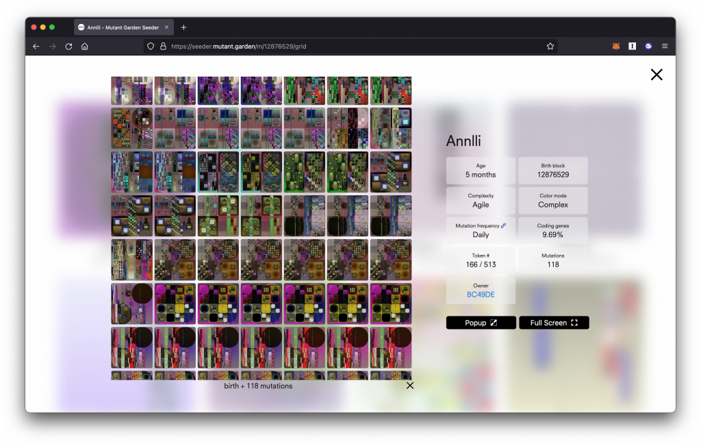 Screenshot of a website showing a 7x6 grid of abstract works varying slightly in color and composition