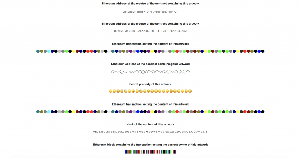 A list of kinds of metadata, including Ethereum address and transaction hash, encoded in wingdings, colored symbols, and emoji