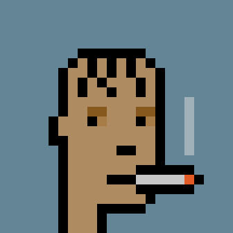 A pixelated portrait of a man with stringy hair smoking a cigarette