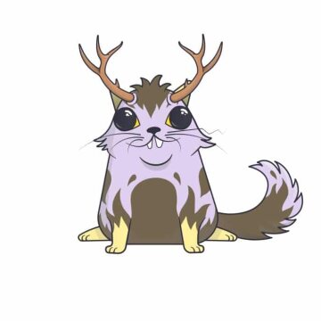 A digital cartoon drawing of a lavender cat with antlers and yellow feet