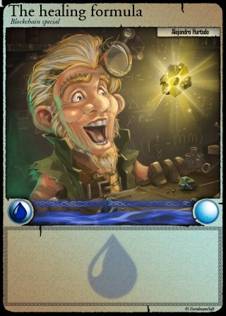 A trading card showing a gnome inventor discovering a healing formula