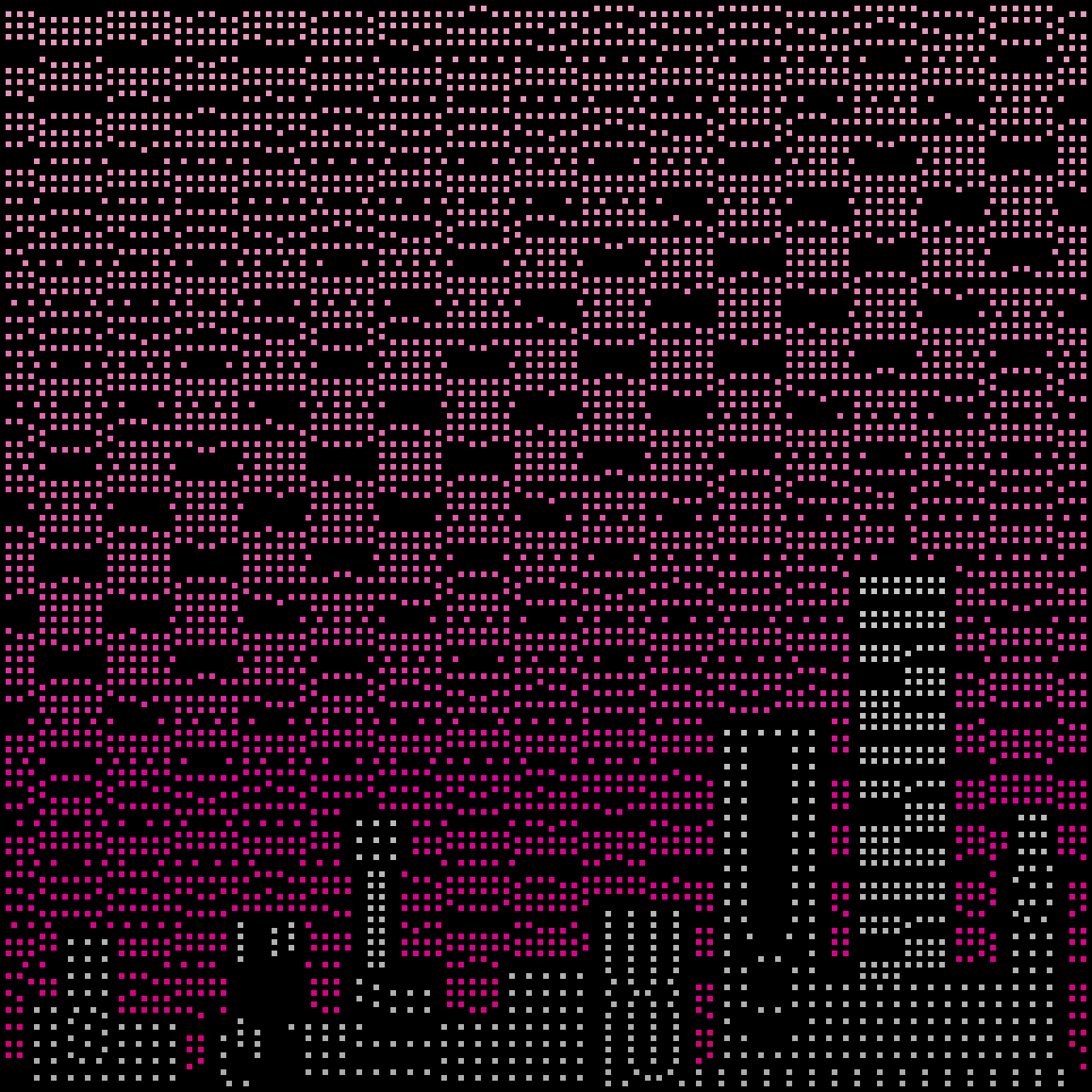 An image of a skyline against the night sky, which is rendered in twinkling purple and black pixels