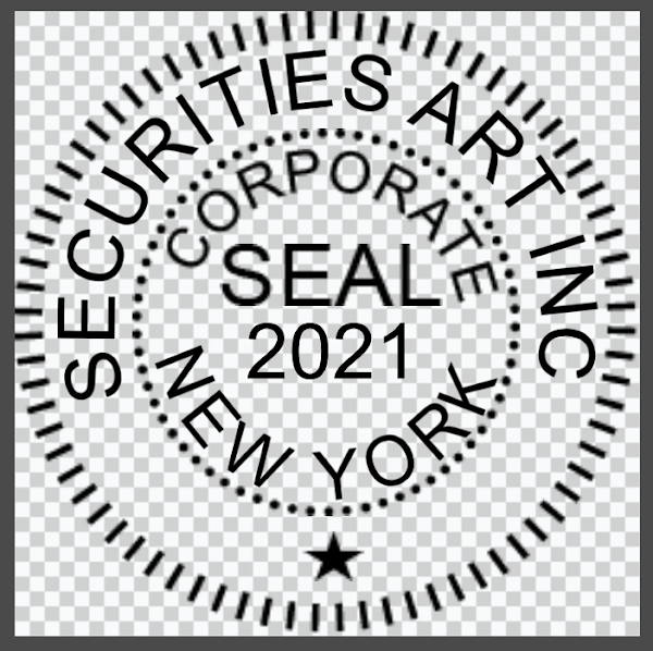 A plain corporate seal printed in black on a gray-and-white checkered background
