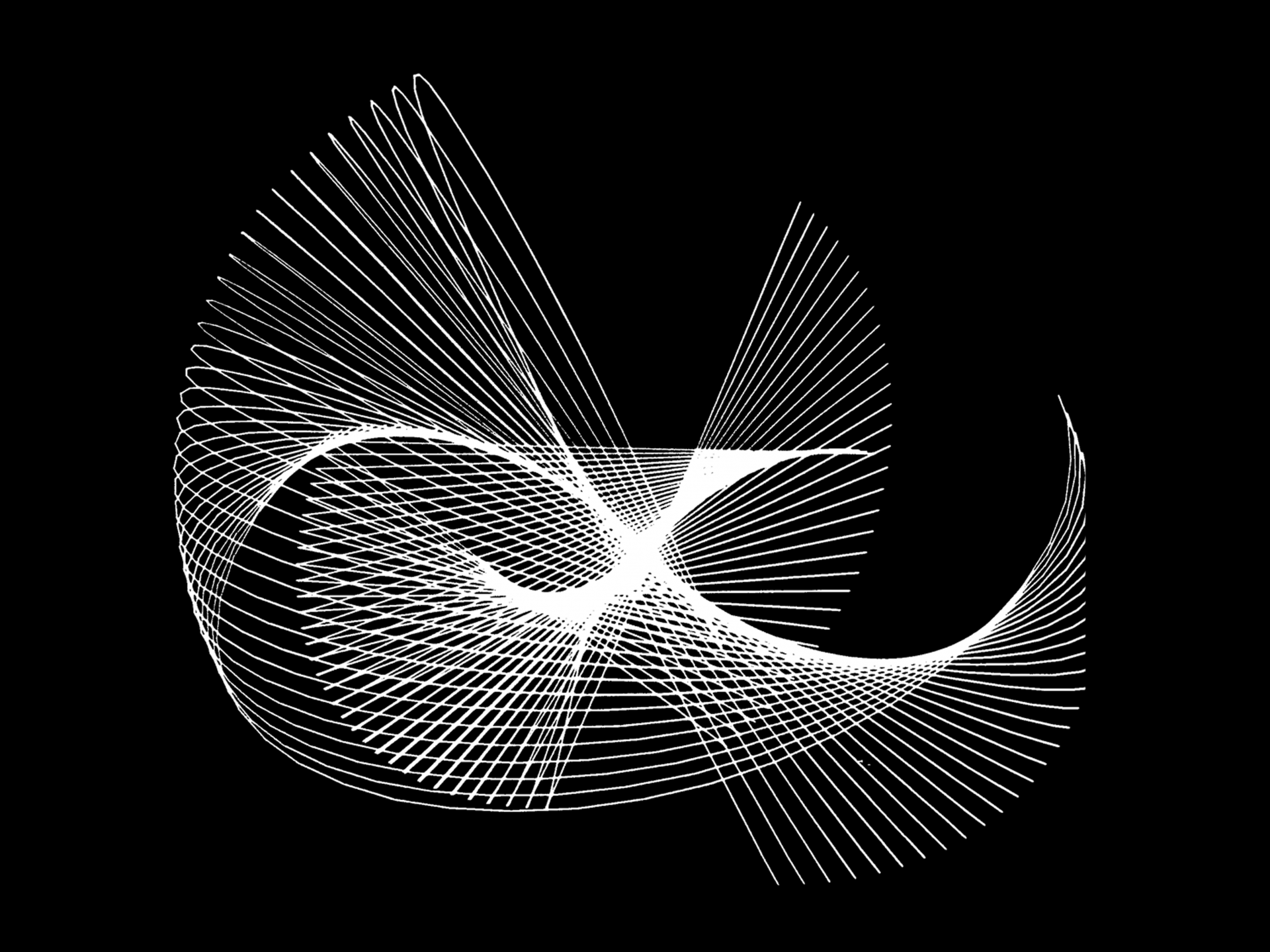 A computer-generated image of white lines forming a curving volume against a black background
