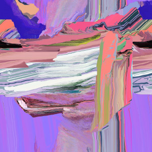 An abstract digital image with thick brushstrokes in shades of pink, and white tinged with green and gray
