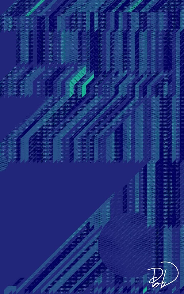 An abstraction of straight and angled blue stripes with green highlights
