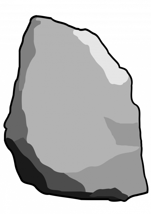 A digital image of an irregular gray rock