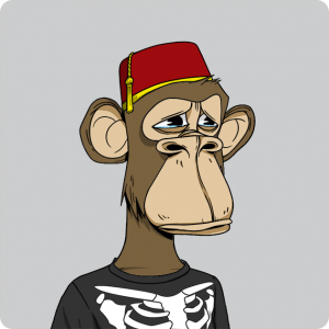 A digital drawing of a money wearing a fez and a black T-shirt with a ribcage design