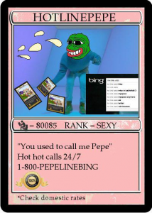 A digital trading card with an illustration of a frog and information about the card's meaning and rarity written on pink