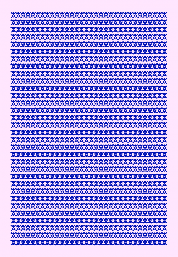 A 32-by-32 grid of blue skulls on a pink field