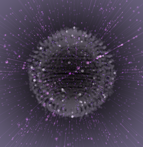A square image featuring a spherical spiky shape, against a starry purple background