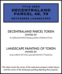 A text book labelled as the title deed for a parcel of land on Decentraland